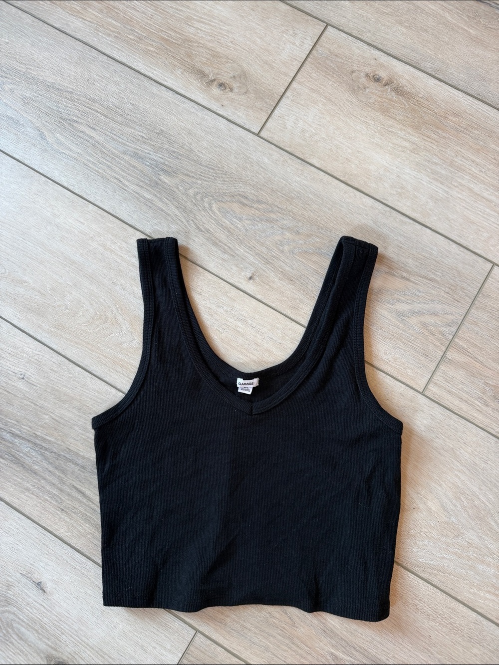 Garage Black Ribbed Cropped Tank